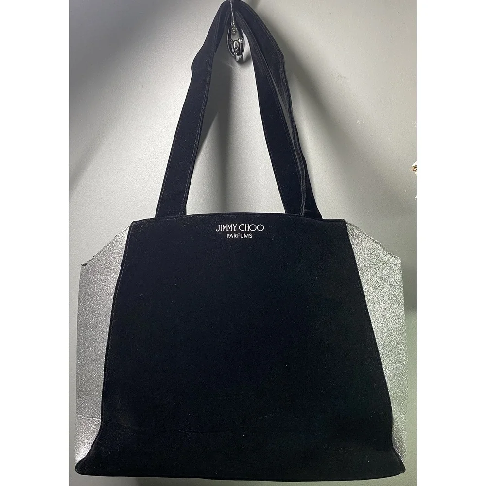 Jimmy Choo Parfums  Tote Bag Black‎ Velvet Silver Glitter Large NWOT 12x18x5